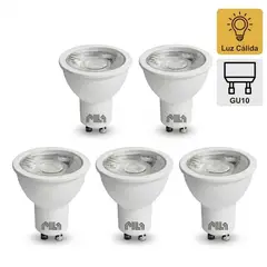 GENERICO - Pack x5 Foco Dicroico LED COB 4W GU10 Luz Cálida PILA