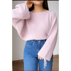 GENERICO - Suéter Oversize Mujer Tejido Suave con Detalle de Pita en Mangas