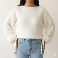 GENERICO - Suéter Oversize Mujer Tejido Suave con Detalle de Pita en Mangas