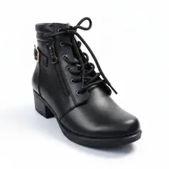 D' PODER - Botín Cuero Mujer Negro con Cordones y Cierre VITTORIA RENUEVA