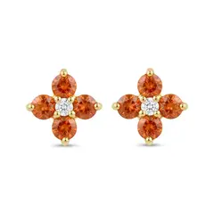 GENERICO - Aretes Pequeños Mujer Flor Cristal Naranja Regalo Acero Dorado