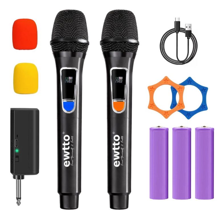Kit De 2 Micrófonos Inalámbricos Profesionales 2.4GHz Para Karaoke Parlantes y Presentaciones