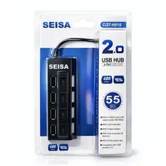SEISA - Hub USB 2.0 4 Puertos Con Interruptores Individuales 480 Mbps