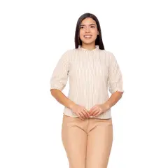 VICCI - Blusa mc Piettat seda kaki a rayas