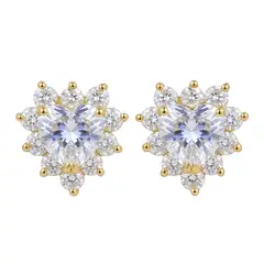 GENERICO - Aretes Niña Corazones Cristal Blanco Regalo Novia Acero Dorado