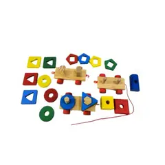 GENERICO - Tren de Madera con Figuras Geométricas Multicolor