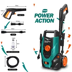 POWER ACTION - Lavadora a presión, lavadora eléctrica portátil, máquina de alta presión para lavado de automóvil