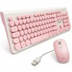 SEISA - Teclado y Mouse Rosado Blanco Alámbrico USB Pc Laptop