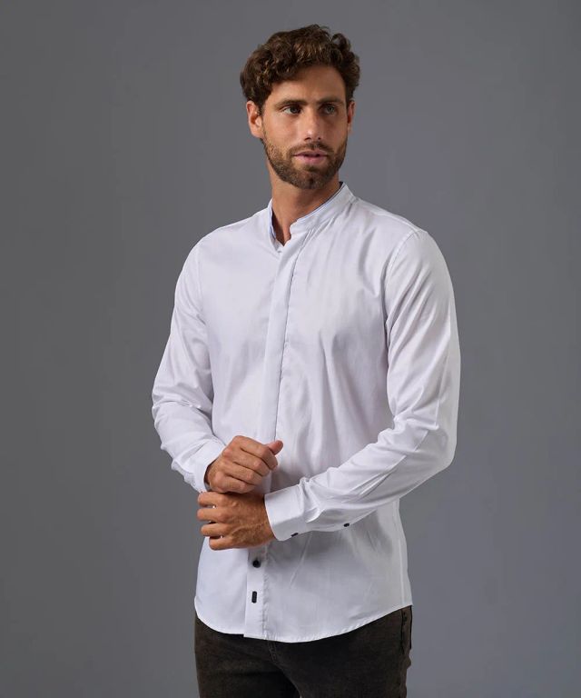 Camisa Manga Larga 100% Algodón Slim Fit Hombre