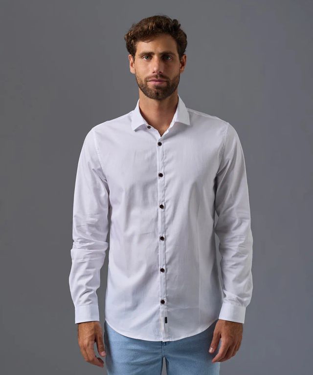 Camisa Manga Larga 100% Algodón Slim Fit Hombre