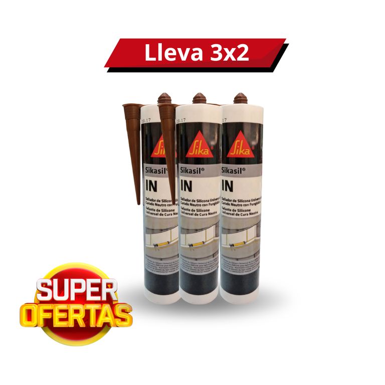 3x2 Silicona Neutra con Fungicidas Sikasil IN Café x 280ml