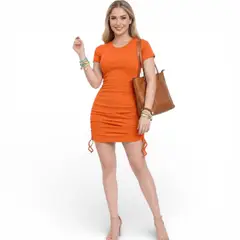 GENERICO - Vestido Manga Corta Doble Jalapita Rib Grueso Tic-18 Color Naranja