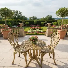 DMUEBLES - COMEDOR TERRAZA JARDIN PARQUE MANCORA 4 SILLAS ALUMINO DORADO