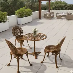 DMUEBLES - COMEDOR TERRAZA JARDIN PARQUE MANCORA 2 SILLAS ALUMINO DORADO