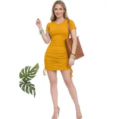 GENERICO - Vestido Manga Corta Doble Jalapita Rib Grueso Tic-18 Color Mostaza