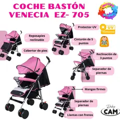 HI BABY - COCHE BASTON RECLINABLE "VENECIA" EZ - 705 - ROSADO