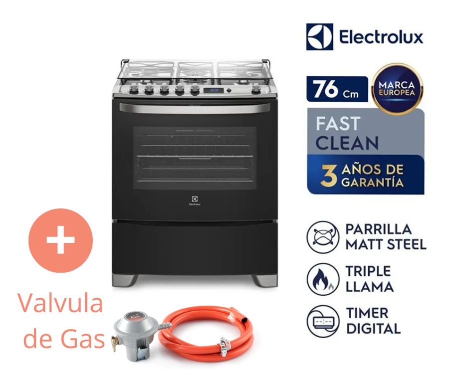 Cocina Freestanding A Gas 5 Quemadores Triple Llama 76USR + Valvula de Gas