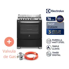 ELECTROLUX - Cocina Freestanding A Gas 5 Quemadores Triple Llama 76USR + Valvula de Gas