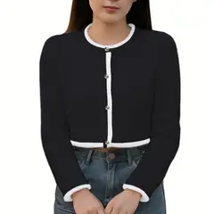 GENERICO - Chompa Mujer Abierta 359G-25 Peluche Botones Color Negro