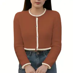 GENERICO - Chompa Mujer Abierta 359G-25 Peluche Botones Color Camel