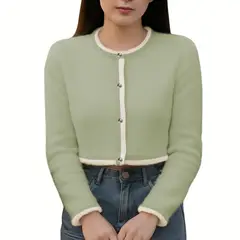 GENERICO - Chompa Mujer Abierta 359G-25 Peluche Botones Color Olivo