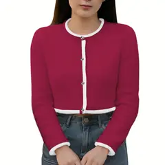 GENERICO - Chompa Mujer Abierta 463G-25 Peluche Botones Color Vino