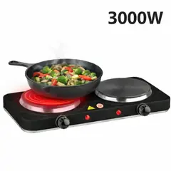 GENERICO - COCINA ELECTRICA DOBLE HORNILLA 3000W PORTATIL ANTIADHERENTE