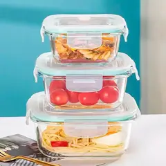 GENERICO - SET DE TÁPERES DE VIDRIO HERMÉTICOS CUADRADOS 3 PIEZAS CON TAPA PARA ALIMENTOS