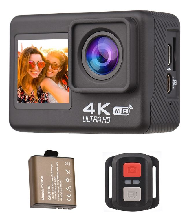 Cámara De Acción Uhd De 4k Y 30fps Con Pantalla Dual Y Wifi