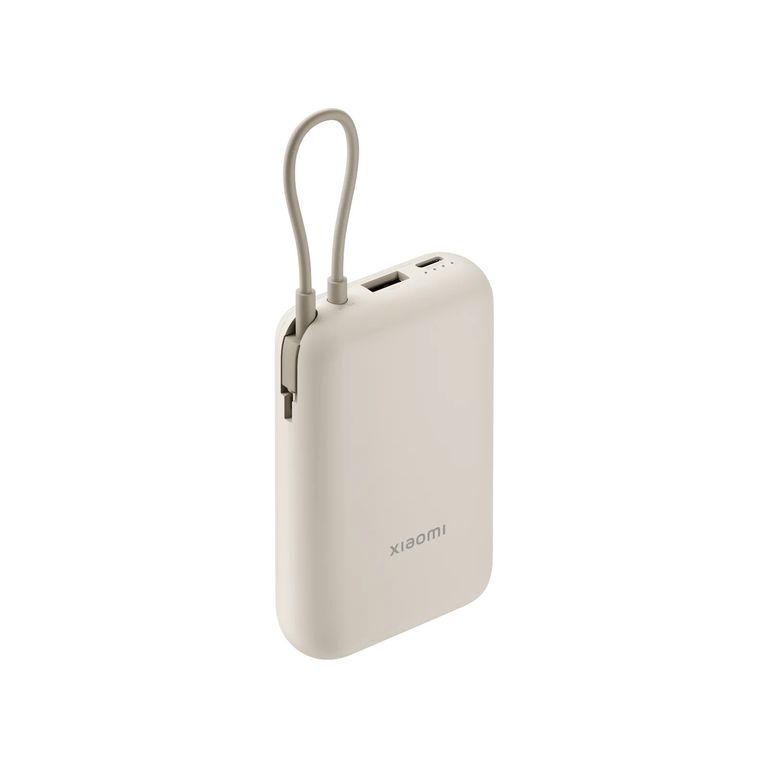 Batería Portátil 10000mAh Cable Integrado Carga Rápida 22.5W Beige