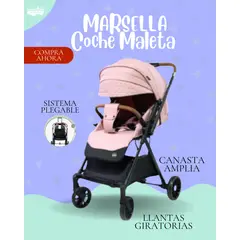 GENERICO - Coche Maleta para Bebe Modelo MARSELLA - Color ROSADO - PREMIUM