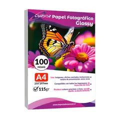 GENERICO - Papel Fotografico Glossy Brillante 115 Grs A4 100 Hojas - Blanco - A4