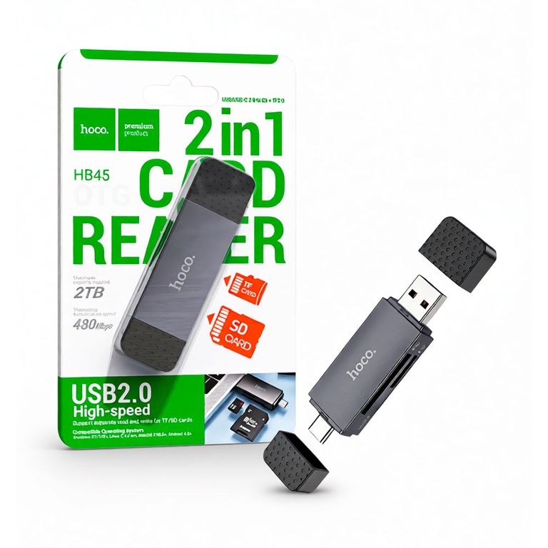 Lector De Memoria HB45 2 En 1 Tipo C / Usb2.0 Up 2tb Gris