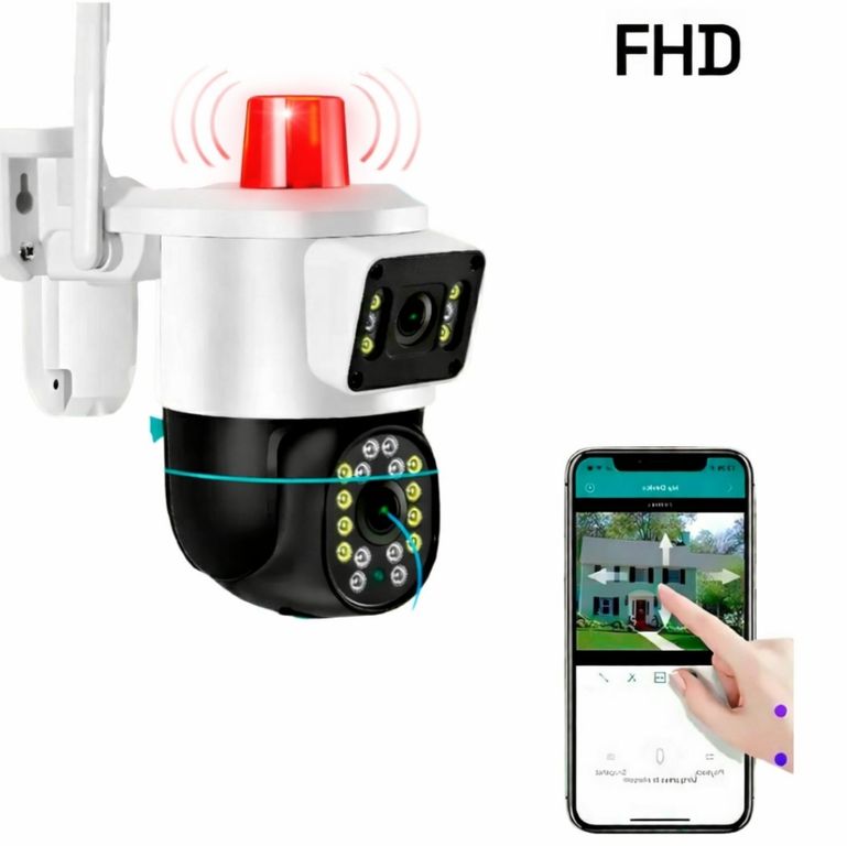 CAMARA DOMO DOBLE LENTE FHD 360° CON SIRENA DE ALARMA