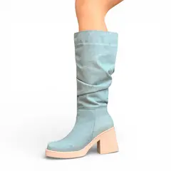 GENERICO - Bota Mujer 2086L-75 Corrugada Taco X7 Punta Cuadrada Color Azul Jeans