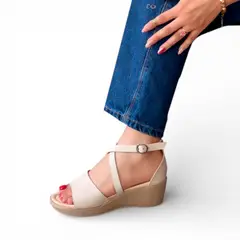 GENERICO - Sandalia Mujer 2086L-48 Cuña 3 Verano Free Color Perla