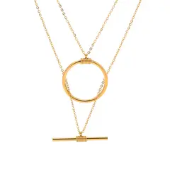 GENERICO - Collar Doble Cadena con Dije Circular Bañado en Oro 18K Diseño Elegante y Minimalista para Mujer