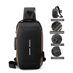GENERICO - Pechera Morral Antirrobo Fashion Con Candado y Usb Urbano Deportivo Negro
