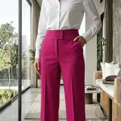 JACKMAN - Pantalón de Mujer Palazo de Lino Puro Fucsia Cód 809