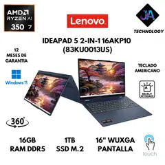 LENOVO - LAPTOP IDEAPAD 5 2 EN 1 AMD RYZEN AI 7 350 16GB RAM 1TB SSD 16" WUXGA WIN 11 AMERICANA
