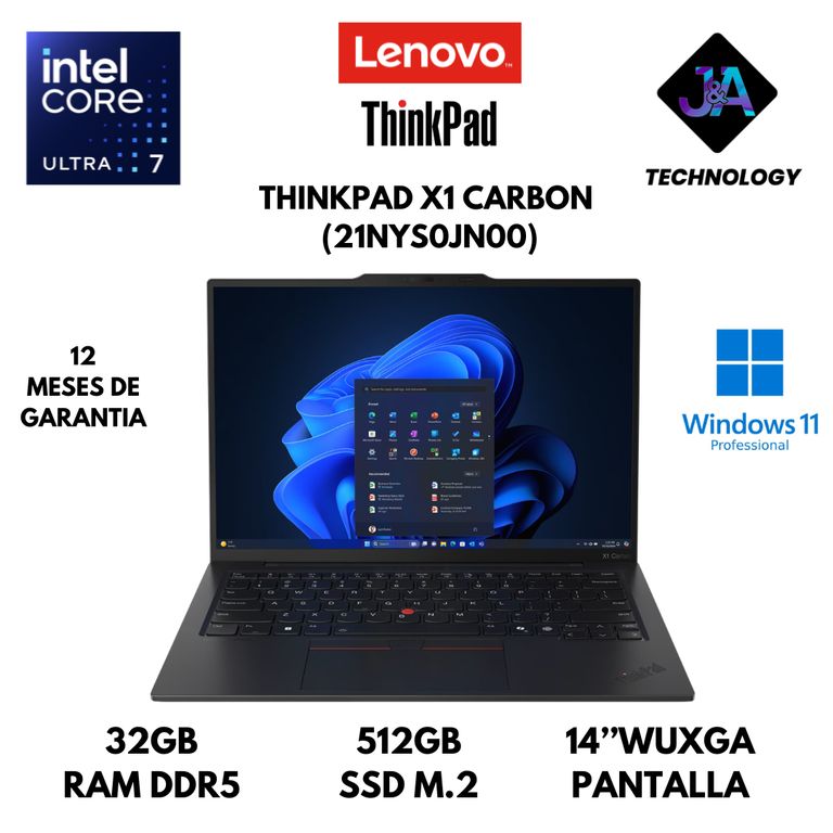 LAPTOP THINKPAD X1 CARBON ULTRA 7 265U 32GB RAM 512GB SSD 14" WUXGA WINDOWS 11 PRO AMERICANA