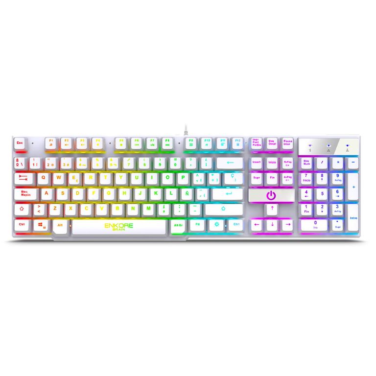Teclado Gamer Led Brain Enk603w Rainbow Teclado Blanco