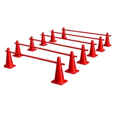 GENERICO - SET DE 12 CONOS DEPORTIVO DE 35CM CON RANURAS + 6 VARILLAS -ROJO