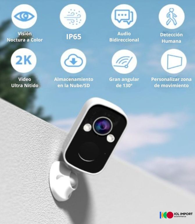 CÁMARA IP 2MP, WIFI, IP65, DETECCIÓN HUMANA, BATERÍA DE LARGA DURACIÓN 5000 MAH, VISIÓN NOCTURNA.