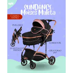 GENERICO - COCHE MOISES PARA BEBÉ - SUNDANCE- COLOR NEGRO CON ROSADO PREMIUM