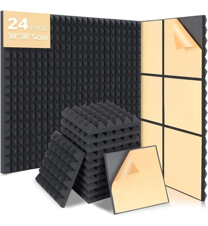 24 Paneles De Espuma Acústica Autoadhesiva,30x30x5cm Negro
