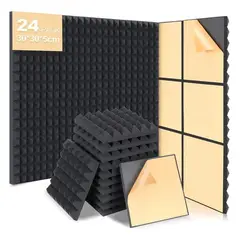 U BUY - 24 Paneles De Espuma Acústica Autoadhesiva,30x30x5cm Negro