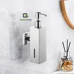 GREEN HOUSE - DISPENSADOR DE JABON LIQUIDO CUADRADO ACERO INOXIDABLE CROMADO