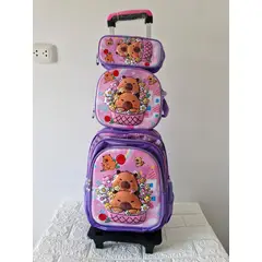 GENERICO - Mochila Escolar Capibara con Ruedas Lila