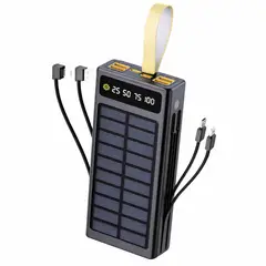 OEM - Power Bank Solar 30000mAh con Linterna LED Cables Integrados para Celular y Tablet Cargador Portátil